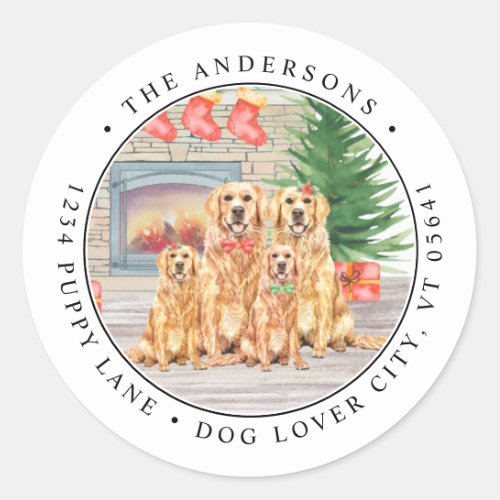 Golden Retriever Dog Christmas Return Address Classic Round Sticker