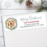 Golden Retriever Dog Christmas Return Address Label<br><div class="desc">Add the finishing touch to your holiday cards this holiday season with this elegant golden retriever in a wreath design christmas return address labels, and matching decor. This golden retriever holiday return address label features a watercolor dog in a green and red wreath with holly and berries. This golden retriever...</div>