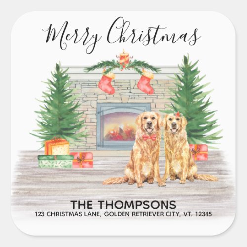 Golden Retriever Dog Christmas Return Address Square Sticker