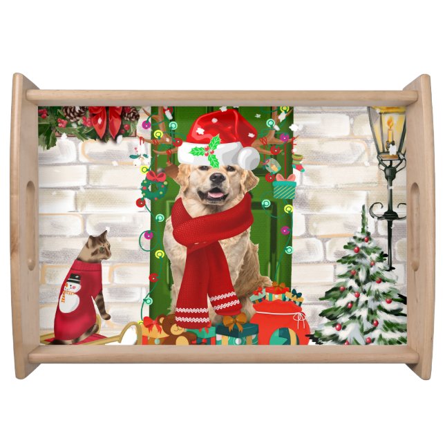 Golden Retriever Dog Christmas  Serving Tray (Front)