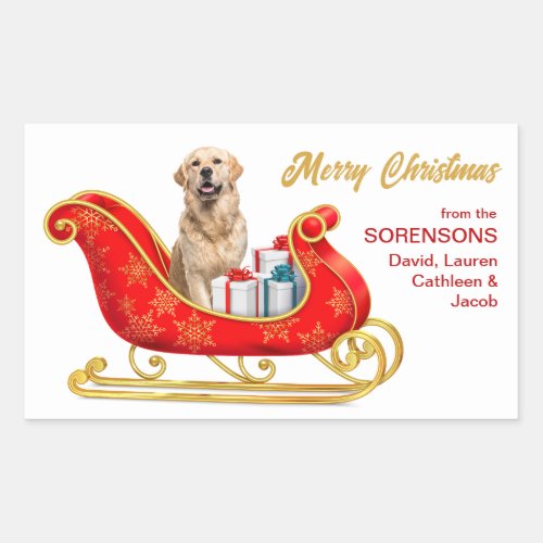Golden Retriever Dog Christmas Sleigh Rectangular Sticker