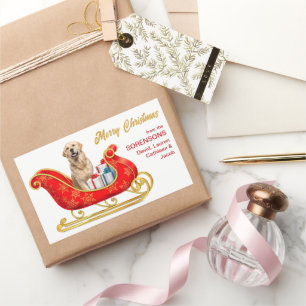Golden Retriever Dog Christmas Sleigh Rectangular Sticker