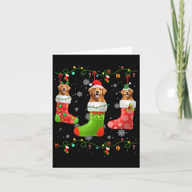 Golden Retriever Dog Christmas Socks Lights Puppy  Card (Front)