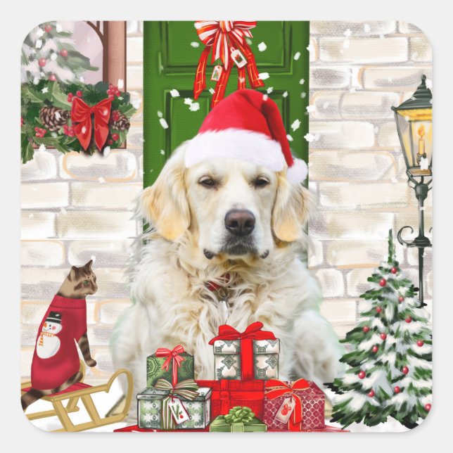 Golden Retriever Dog Christmas  Square Sticker (Front)