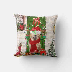 Golden Retriever Dog Christmas Throw Pillow