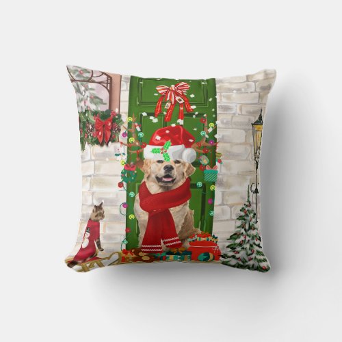 Golden Retriever Dog Christmas Throw Pillow