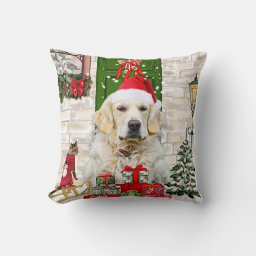 Golden Retriever Dog Christmas Throw Pillow