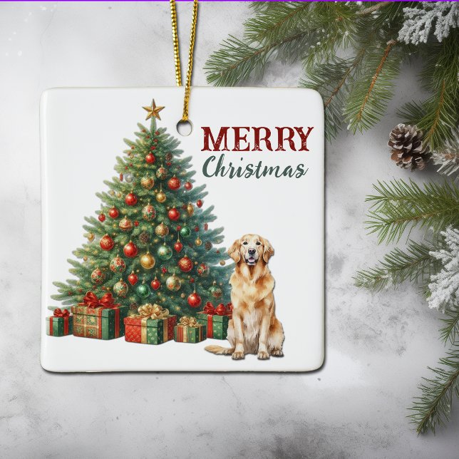 Golden Retriever Dog Christmas Tree Ceramic Ornament (Creator Uploaded)
