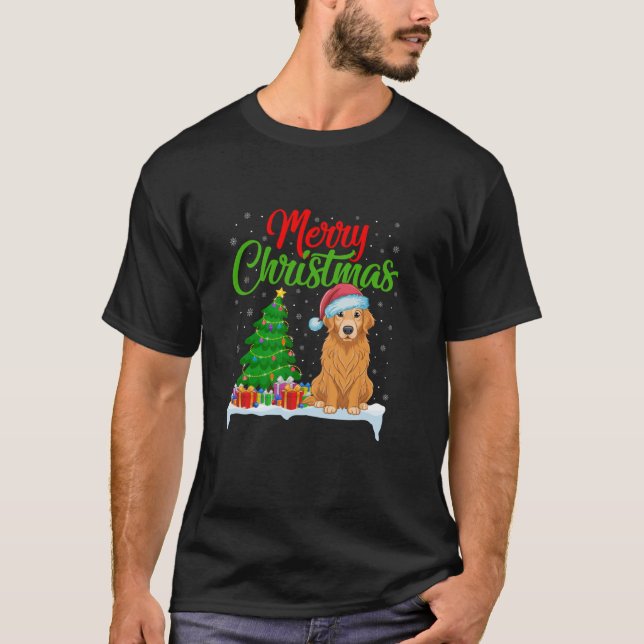 Golden Retriever Dog Christmas Tree Lights Xmas Do T-Shirt (Front)