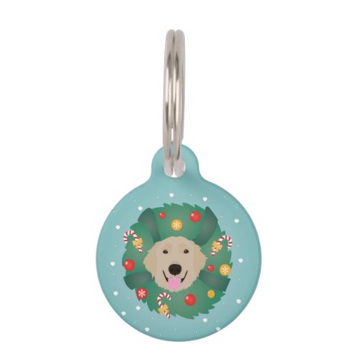 Golden Retriever Dog Christmas Wreath Pet ID Tag