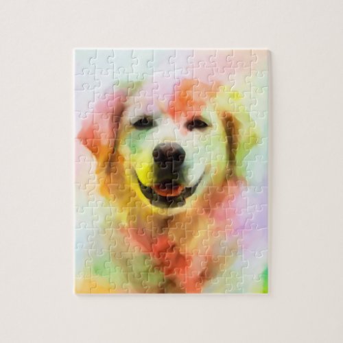 Golden Retriever Dog Colorful Watercolor Art Jigsaw Puzzle