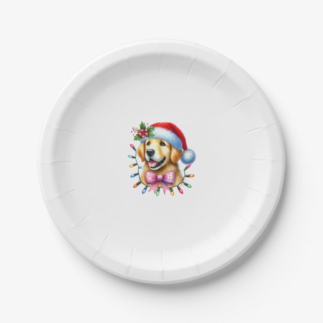 Golden Retriever Dog Coquette Bow Christmas Matchi Paper Plates (Front)