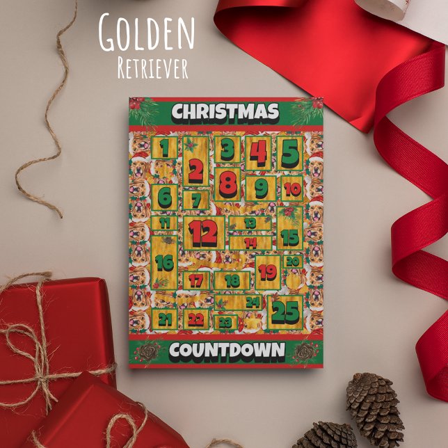 Golden Retriever Dog Countdown Christmas Advent Holiday Card (Creator Uploaded)