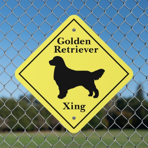 Golden Retriever Dog Crossing Silhouette Metal Sign