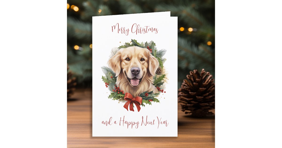 Golden Retriever Dog Custom Festive Christmas Holiday Card | Zazzle