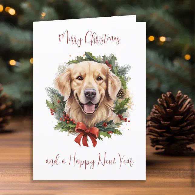 Golden Retriever Dog Custom Festive Christmas Holiday Card | Zazzle