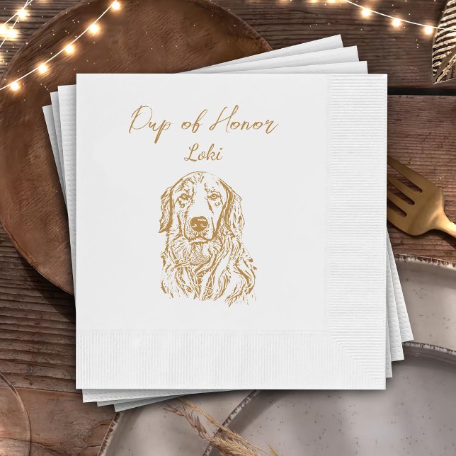 Golden Retriever Dog Custom Hand Drawing Wedding Napkins (Creator Uploaded)