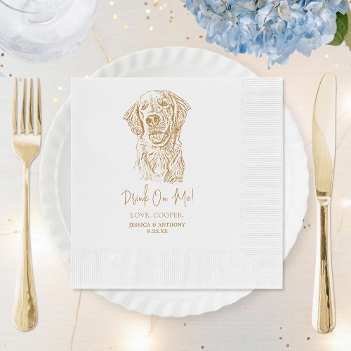 Golden Retriever Dog Custom Hand Drawing Wedding Napkins