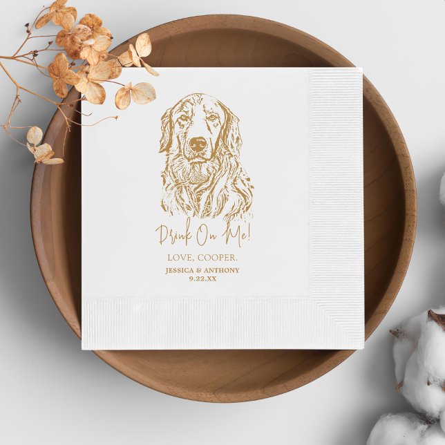 Golden Retriever Dog Custom Hand Drawing Wedding Napkins (Creator Uploaded)