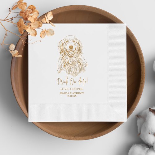 Golden Retriever Dog Custom Hand Drawing Wedding Napkins