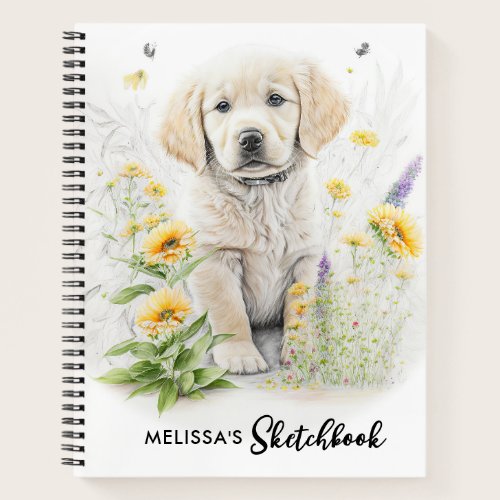 Golden Retriever Dog Cute Puppy Flowers Watercolor Notebook