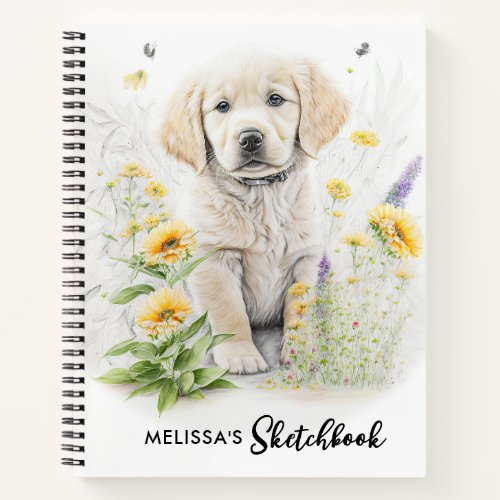 Golden Retriever Dog Cute Puppy Flowers Watercolor Notebook