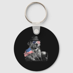 Golden Retriever Dog Dad Patriotic Aamerican Flag Keychain