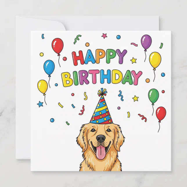 Golden Retriever Dog Doodle Happy Birthday Card | Zazzle