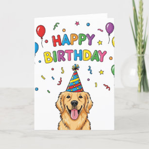  Golden Retriever Dog Doodle Happy Birthday Card