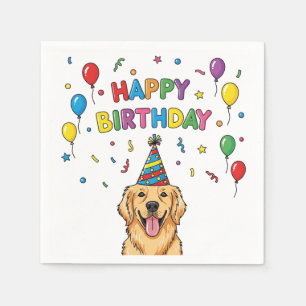  Golden Retriever Dog Doodle Happy Birthday  Napkins