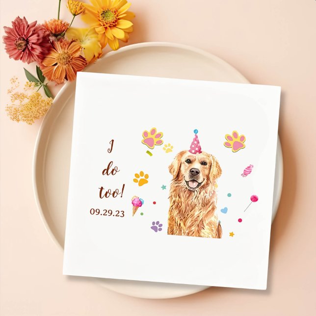 Golden Retriever Dog Drawing Personalized I Do Too Napkins (Creator Uploaded)