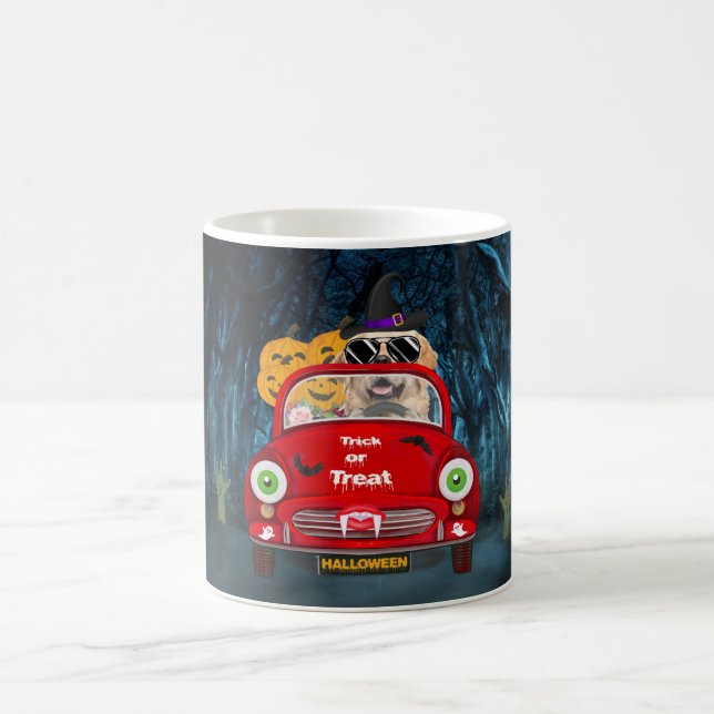 Golden Retriever Dog Driving Car Scary Halloween  Coffee Mug (Center)