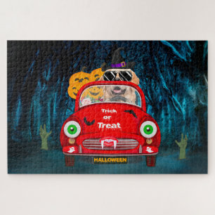 Golden Retriever Dog Driving Car Scary Halloween Jigsaw Puzzle