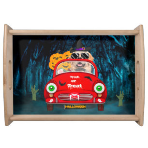 Golden Retriever Dog Driving Car Scary Halloween Serving Tray