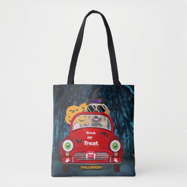 Golden Retriever Dog Driving Car Scary Halloween  Tote Bag (Front)