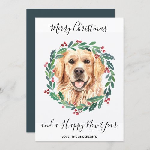 Golden Retriever Dog Elegant Merry Christmas Holiday Card