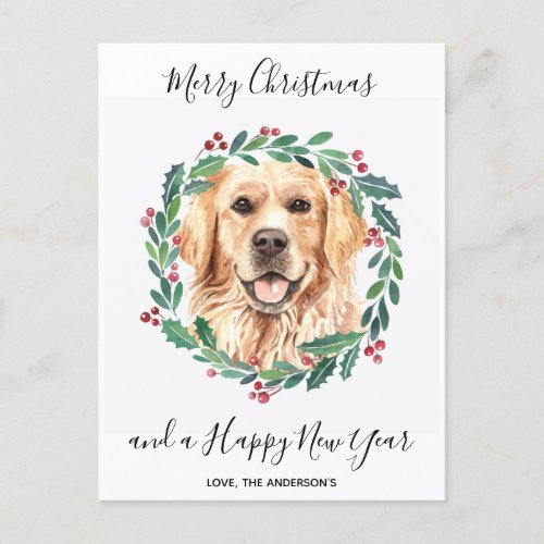 Golden Retriever Dog Elegant Merry Christmas Holiday Postcard