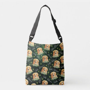 Golden Retriever Dog, Eucalyptus Leaves, Paw Print Crossbody Bag