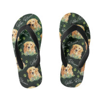 Golden Retriever Dog, Eucalyptus Leaves, Paw Print Kid's Flip Flops Golden Retriever Dog, Eucalyptus Leaves, Paw Print Kid's Flip Flops