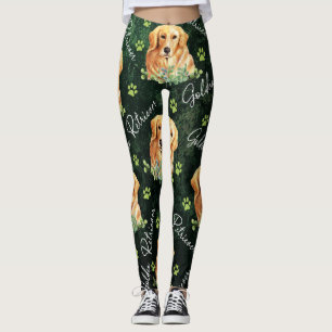 Golden Retriever Dog, Eucalyptus Leaves, Paw Print Leggings
