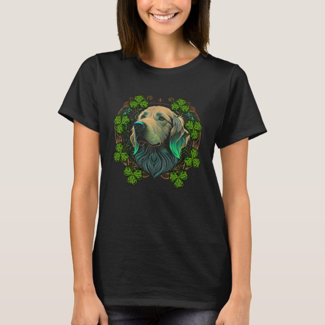 Golden Retriever Dog Face Mandala Irish Shamrock S T-Shirt (Front)