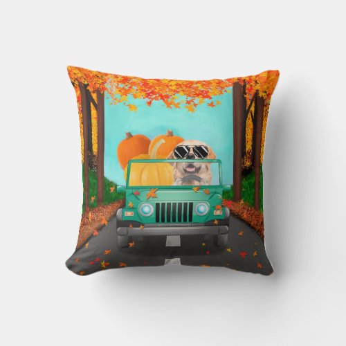 Golden Retriever Dog Fall Pumpkin Throw Pillow