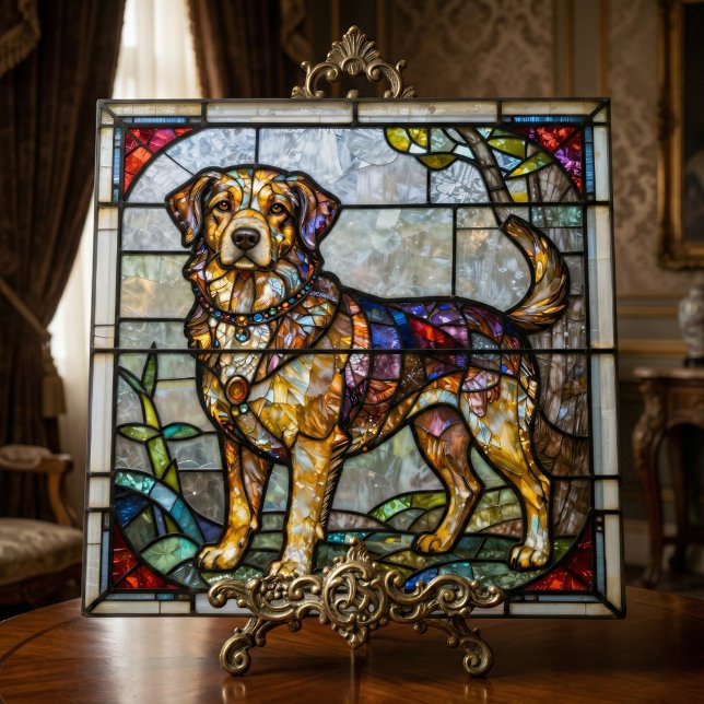Golden Retriever Dog Faux Stained Glass Mosaic Art Ceramic Tile (Creator Uploaded)