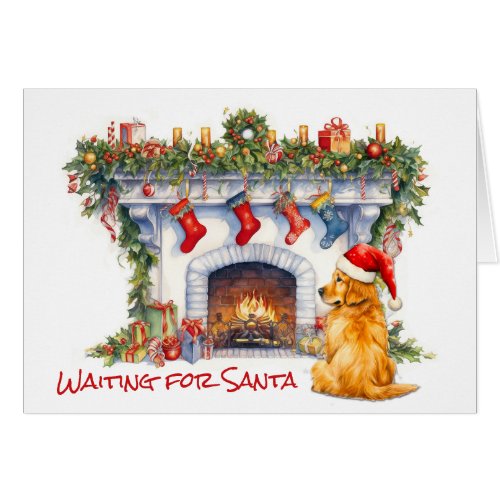 Golden Retriever Dog Fireplace Wait for Santa