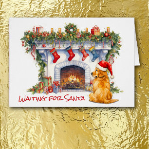 Golden Retriever Dog Fireplace Wait for Santa Cards