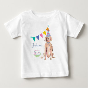 Golden Retriever Dog First 1st Birthday Cake Name Baby T-Shirt