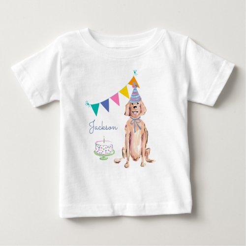 Golden Retriever Dog First 1st Birthday Cake Name Baby T_Shirt