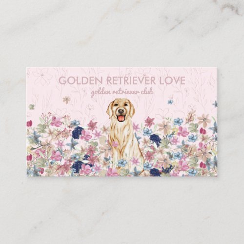 Golden Retriever Dog Floral Editable Business Card