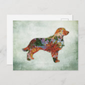Golden Retriever Dog Floral On Green Postcard (Front/Back)