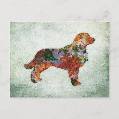 Golden Retriever Dog Floral On Green Postcard